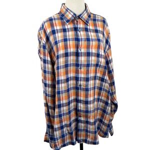Robert Talbott Mens 2XL Plaid Button Down Shirt Orange Blue Carmel Linen Blend